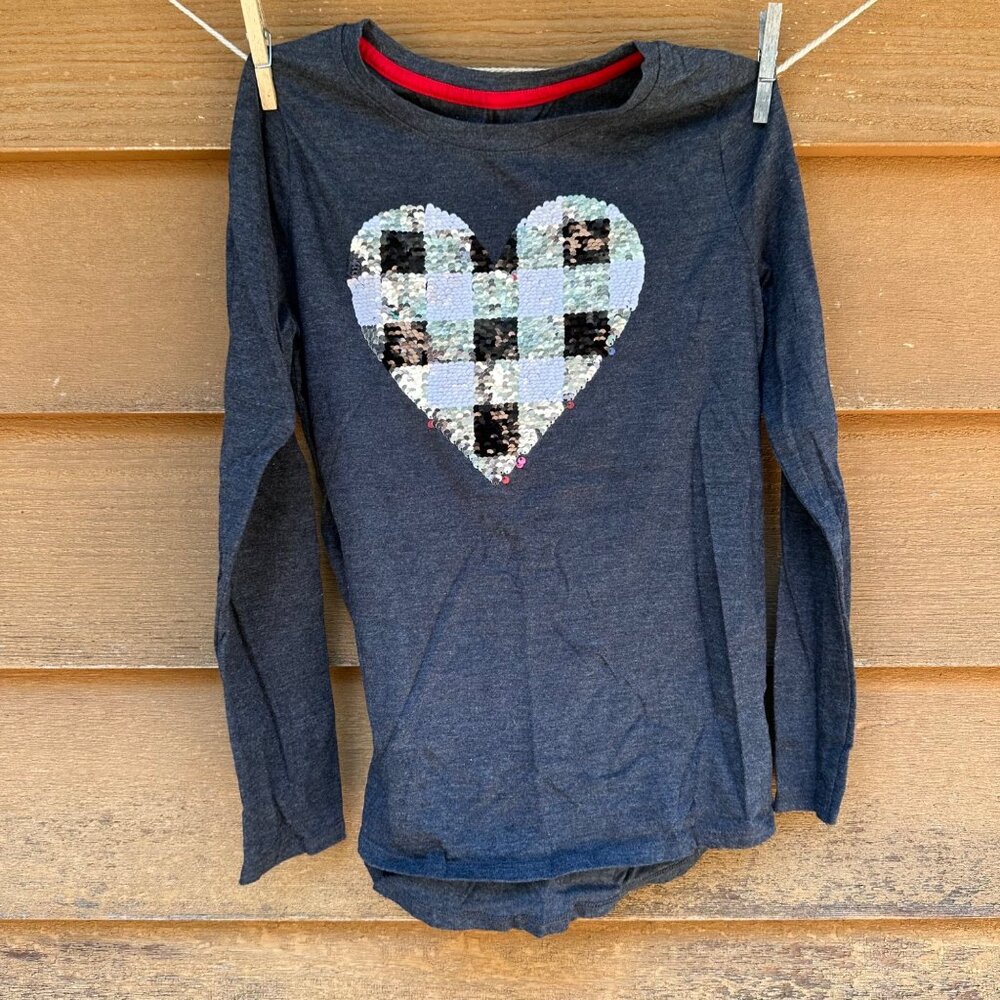 Cat & Jack L 10/12 Long-Sleeve Shirt With Reversible Sequins Heart Design In Cha - Picture 4 of 5